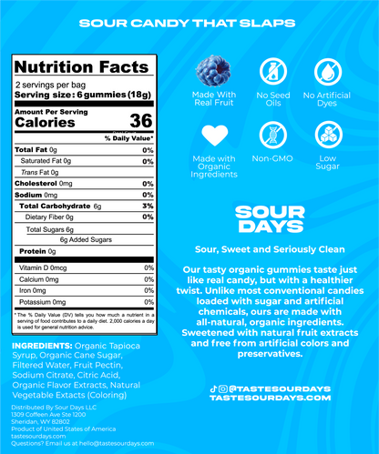 6 Pack | Blue Razz Sour Gummies (6 Bags)