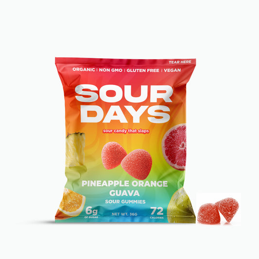 Sour Days Pineapple Orange Guava sour gummies bag